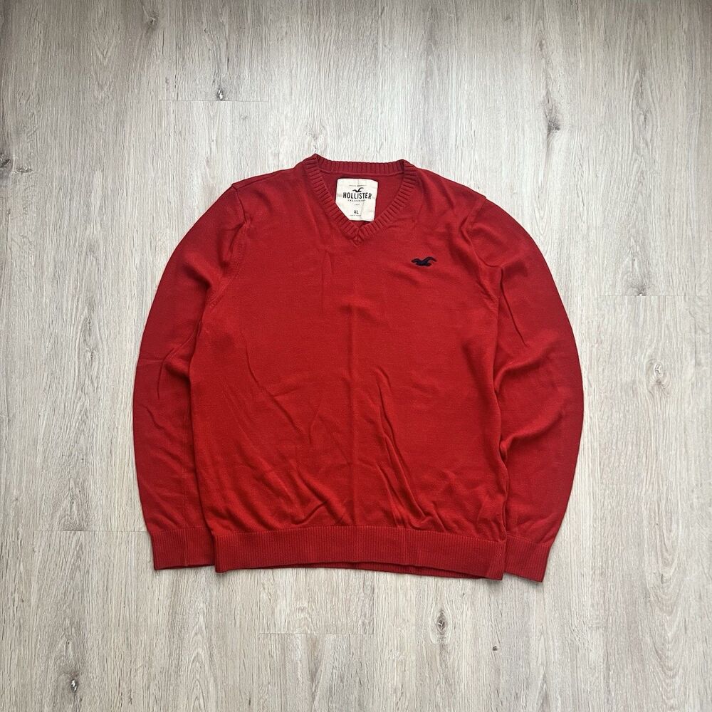 Vintage Y2K Hollister Sweater Mens XL Red Logo Knit Crewneck Preppy Pullover